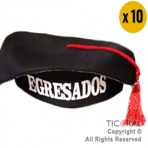 SOMBRERO EGRESADOS JERSEY NEGRO CON IMPRESION x 10